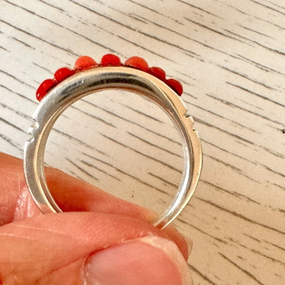 Navajo Red Coral Wedding‎ Band Sz 12.5 Mens Ring 10mm Corn Inlay Signed Rick T